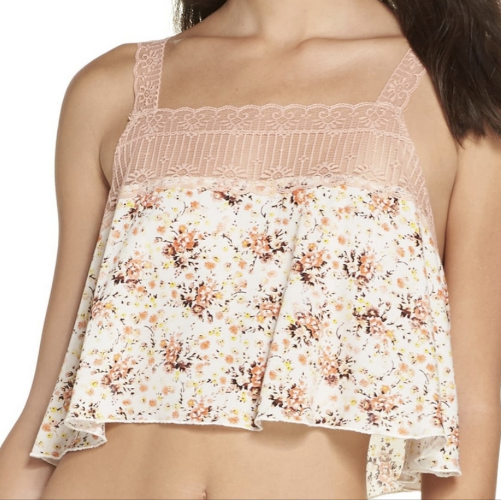 Free People Lovelorn Cropped Floral Lace Detail Cami Top